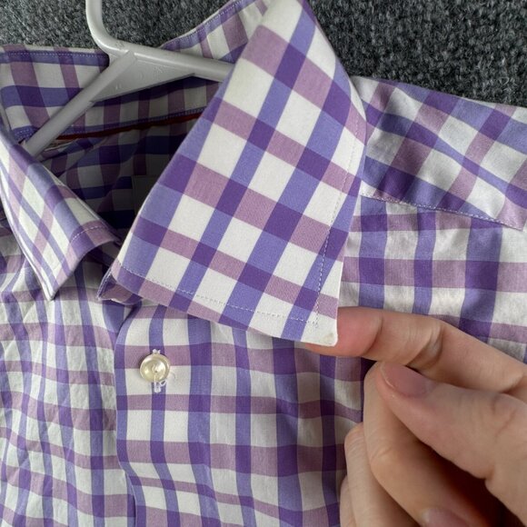 Eton Button Up Shirt Long Sleeve Men Pink Purple Check 15.75 Contemporary Cotton - Picture 12 of 16